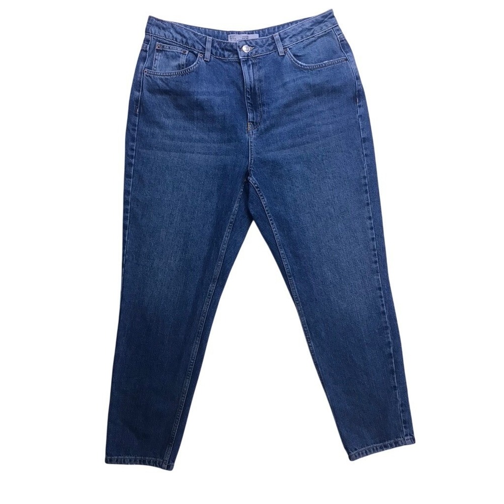 Topshop Moto Mom Jeans Womens‎ W34 L30 Blue Excellent High Waisted Tapered Leg